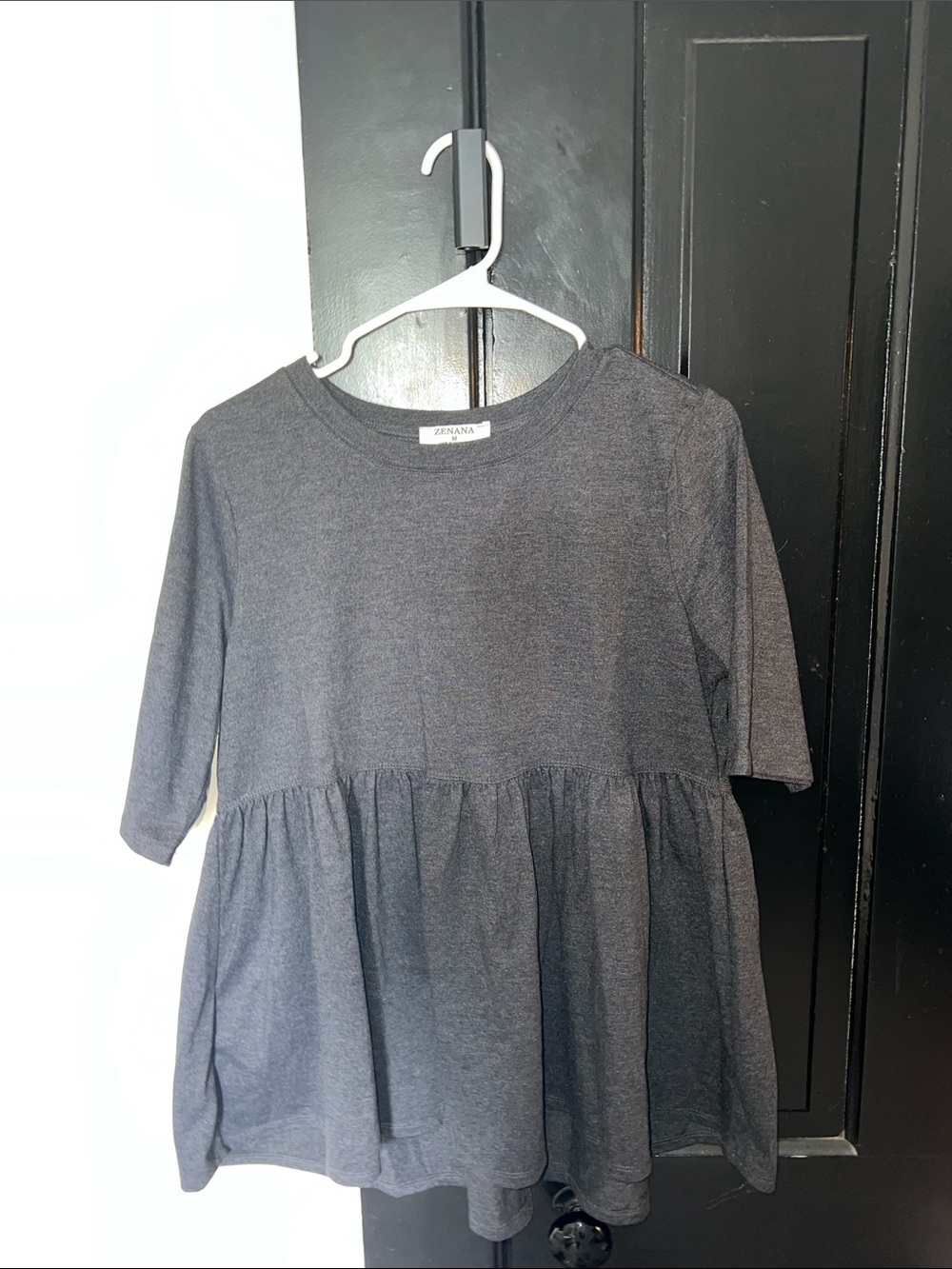 Zenana Outfitters Charcoal Tiered Long Sleeve Women's Top